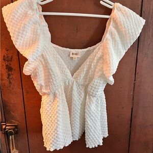 BiBi Cream Textured Ruffle Blouse